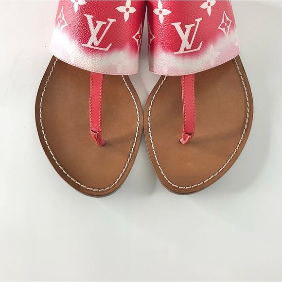 Louis Vuitton Escale Palma Degrade Red LV Monogram Thong Flats Sandals 37 - Picture 4 of 11